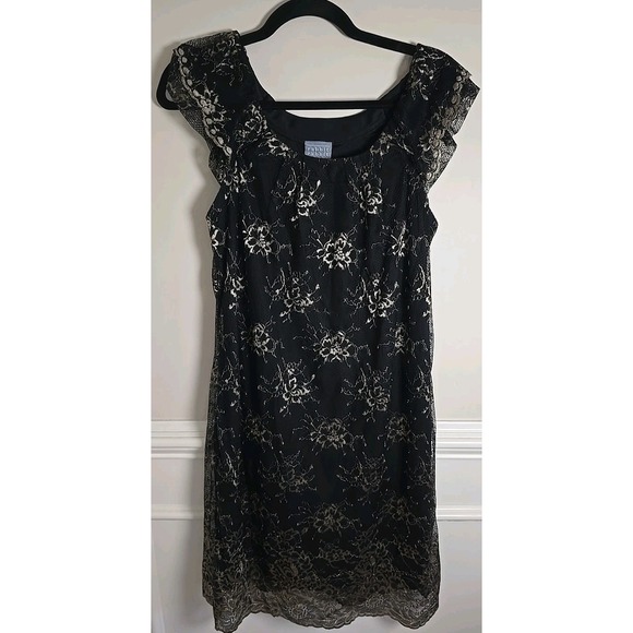 Raylia Designs Dresses & Skirts - Rabbit Rabbit Rabbit Designs Women's 10 Black‎ Gold Lace Sleeveless Sheath Lined